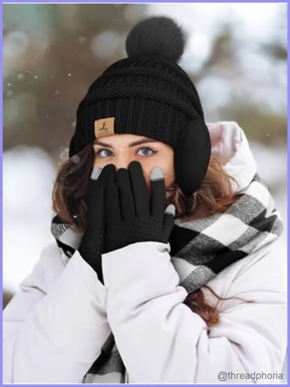 4-Piece Winter Hat Scarf Gloves and Ear Warmer Set for Women